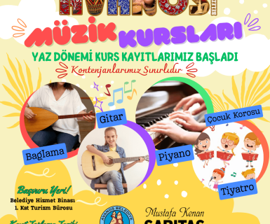 Belediyemizin kültür ve sanat etkinlikleri kapsamında, yaz dönemini kapsayan bağlama, gitar, piyano, çocuk korosu ve çocuk tiyatrosu kurs kayıtları başlamıştır.