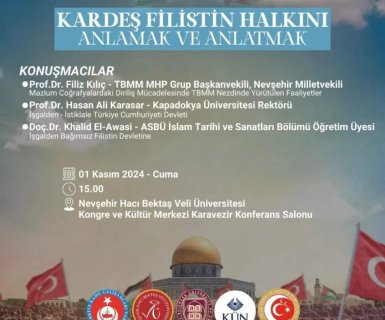 Belediye Başkanımız Mustafa Kenan Sarıtaş, Nevşehir Hacı Bektaş Veli Üniversitesi Kongre ve Kültür Merkezinde gerçekleştirilen " Kardeş Filistin Halkını Anlamak ve Anlatmak" adlı panele katıldı.