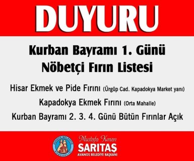 Kurban Bayramında Nöbetçi Fırınlar