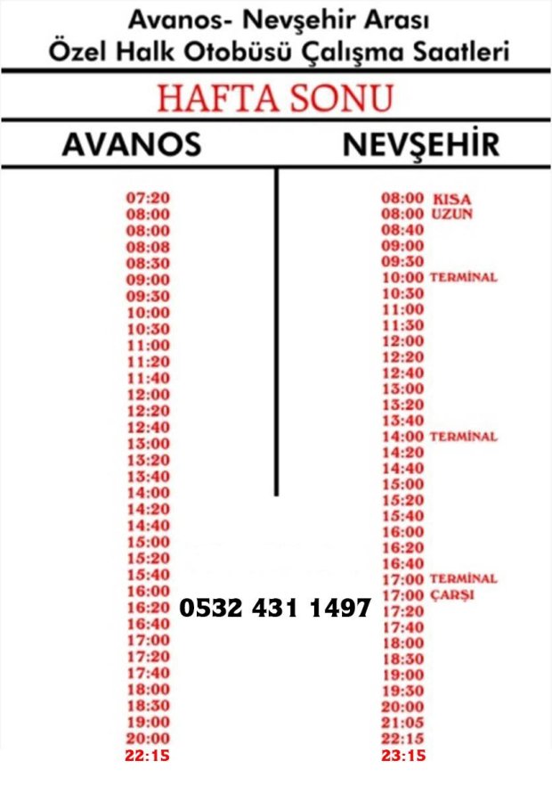 Avanos-Nevşehir Arası Son Otobüs Saatlerine Yeni Seferler Eklendi