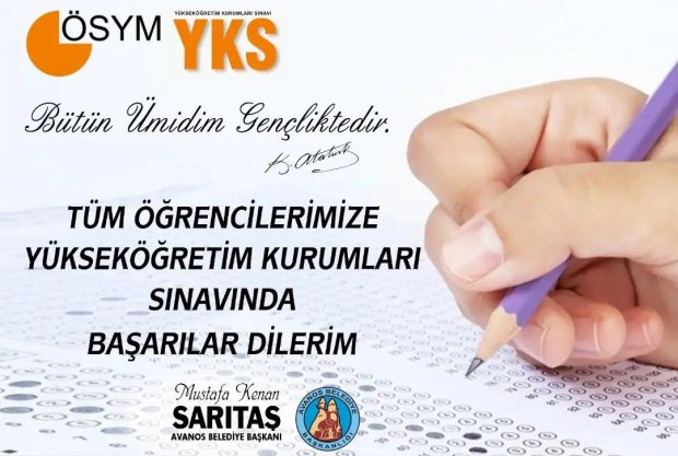 Yükseköğretim Kurumları Sınavına (YKS) girecek sevgili gençlerimize yürekten başarılar diliyorum.