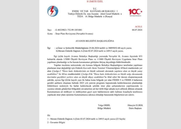 Belediye Başkanımız, Enerji nakil hatlarının kaldırılacağına yönelik resmi yazıyı elden teslim aldı.