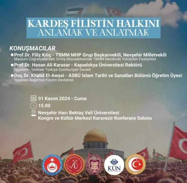 Belediye Başkanımız Mustafa Kenan Sarıtaş, Nevşehir Hacı Bektaş Veli Üniversitesi Kongre ve Kültür Merkezinde gerçekleştirilen " Kardeş Filistin Halkını Anlamak ve Anlatmak" adlı panele katıldı.