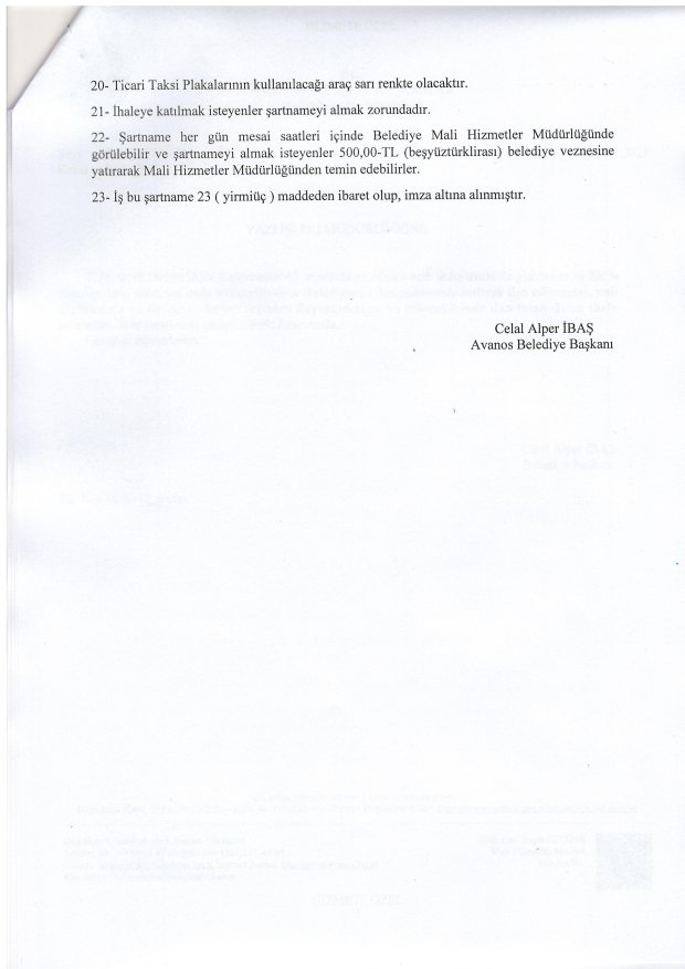 TİCARİ TAKSİ PLAKASI KULLANIM HAKKI SATIŞ İHALESİ
