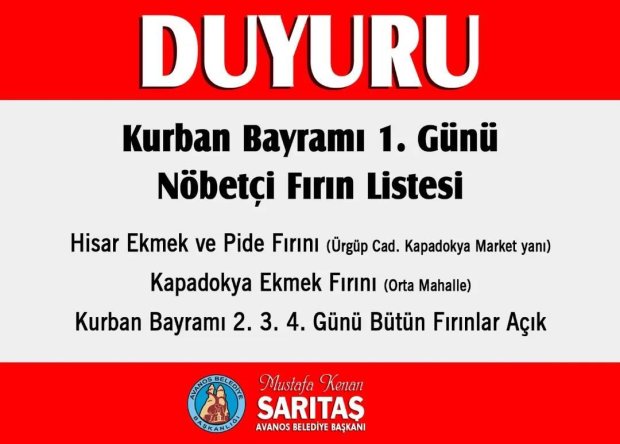 Kurban Bayramında Nöbetçi Fırınlar