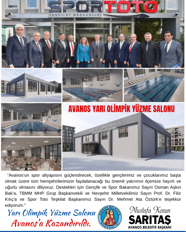 AVANOS’A DEĞER KATACAK YARI OLİMPİK KAPALI YÜZME HAVUZU İLÇEMİZE KAZANDIRILDI