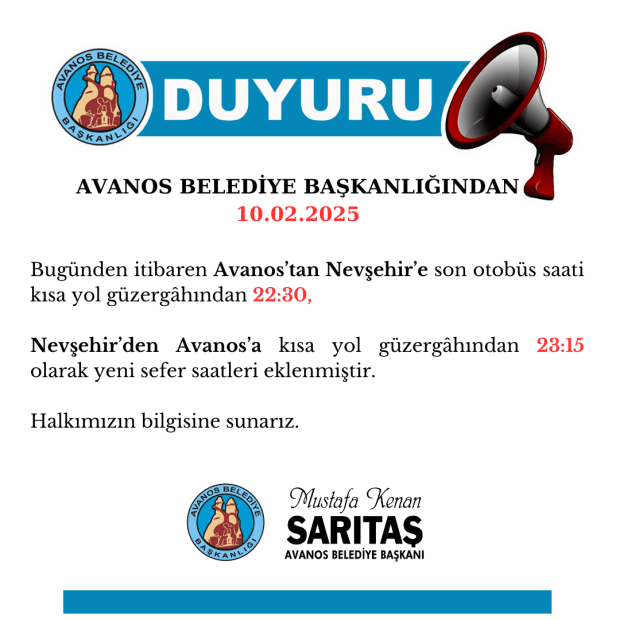 Avanos-Nevşehir Arası Son Otobüs Saatlerine Yeni Seferler Eklendi