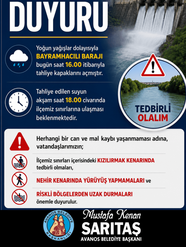 ÖNEMLİ DUYURU: KIZILIRMAK'TA SU YÜKSELMESİNE KARŞI DİKKAT