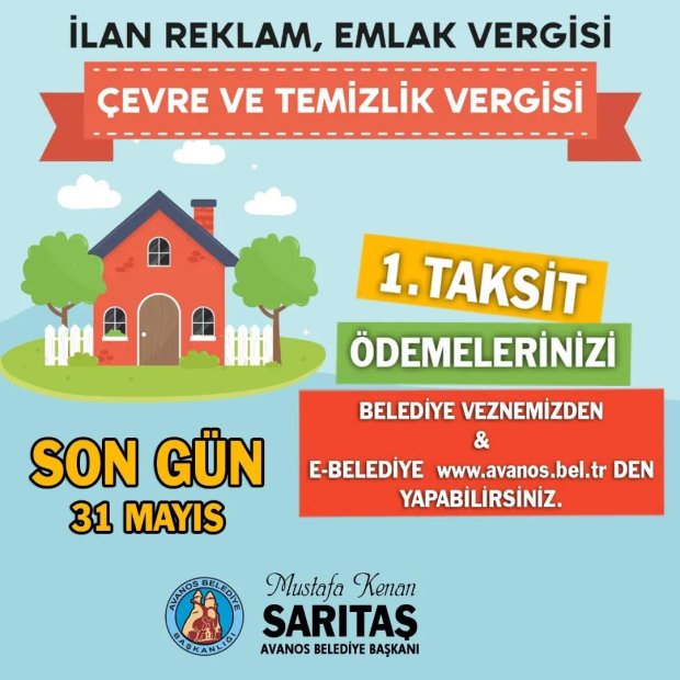 Emlak ve Çevre Temizlik Vergisi ödemeleri için son gün 31 Mayıs!