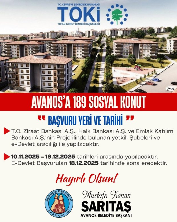 Avanos TOKİ 189 Sosyal Konut Başvuru Yeri ve Tarihi